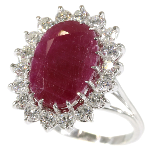 Stunning cocktail ring with one big natural untreated ruby 11.21crt and diamonds